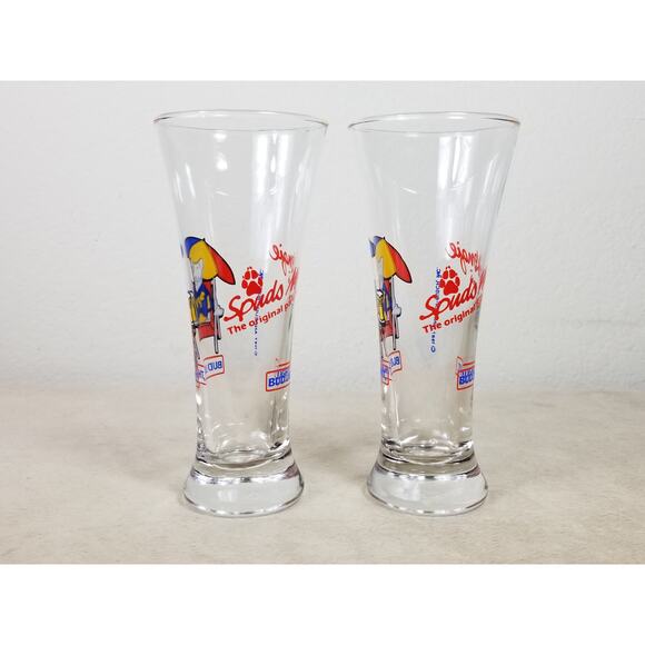 Budweiser Glassware Bud Light 1987 Spuds Mackenzie 7" Pilsner Beer Glasses x2 - Picture 7 of 14